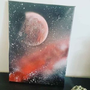 RED GALAXY MIST painting on canvas